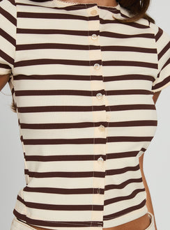 Marvella Button Up Top Beige / Brown Stripe