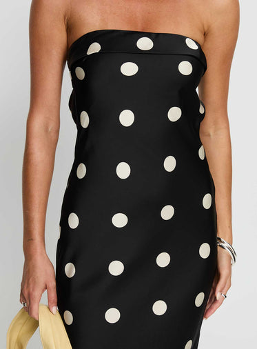 Madilaine Strapless Scarf Maxi Dress Black / Polka Dot