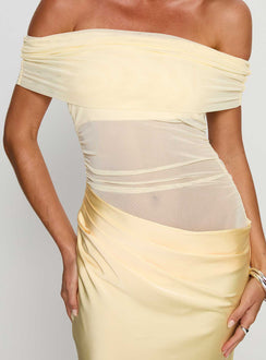 Osprey Mesh Off Shoulder Maxi Dress Yellow