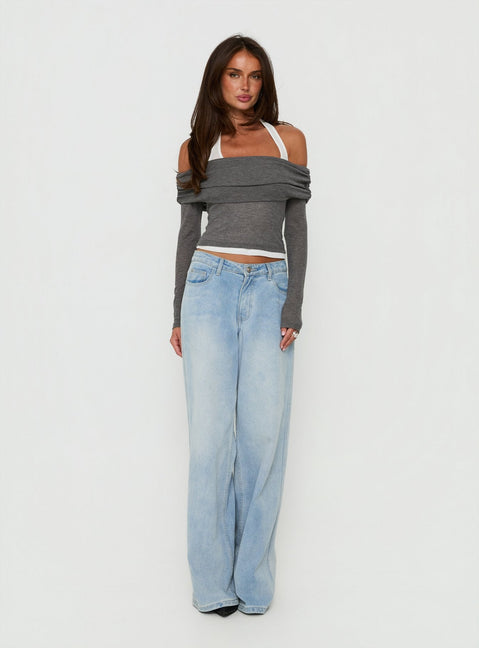 Ophellia Off Shoulder Layered Top Grey / White
