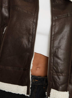 Solara Faux Leather Shearling Jacket Chocolate Petite