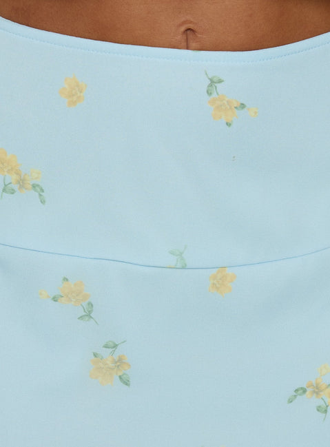 product Princess Polly Daphene Asymmetrical Midi Skirt Blue Floral Midi Skirts Skirts 