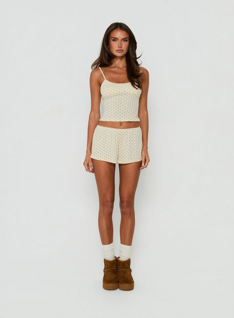 By Nightfall Pointelle Sleep Shorts Cream Polka Dot
