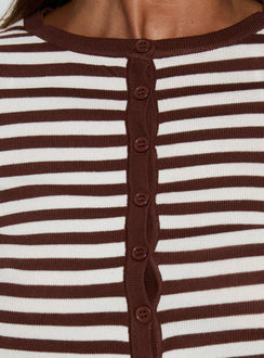 product Princess Polly Elcie Button Up Cardigan Brown Stripe Cropped Jumpers Jumpers 