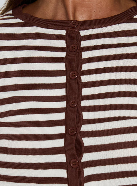 product Princess Polly Elcie Button Up Cardigan Brown Stripe Cropped Jumpers Jumpers 