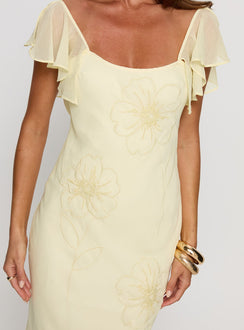 Estah Flutter Sleeve Embellished Maxi Dress Yellow