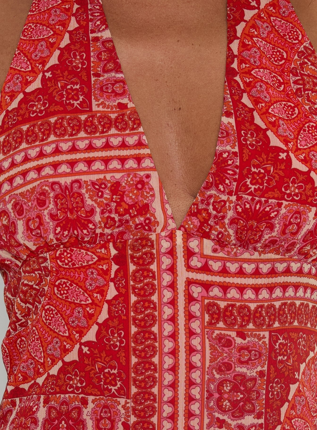 Alvira Halter Mini Dress Red Paisley