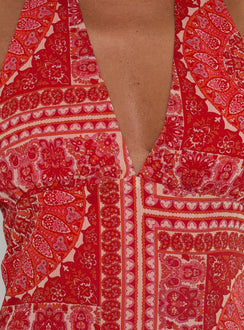 Alvira Halter Mini Dress Red Paisley