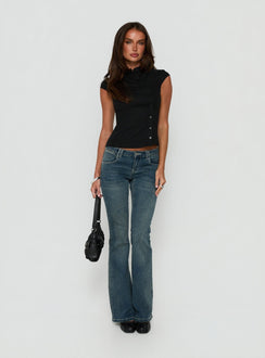 Kerstin Asymmetric Button Down Top Black