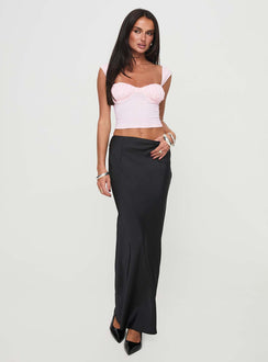   side view of model wearing Princess Polly Joder Maxi Skirt Black Maxi 