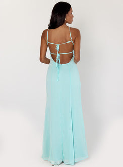 back view of model wearing Princess Polly Jadira Scarf Maxi Dress Aqua Plunger 