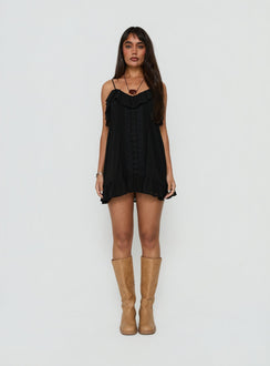 Somnielle Frill Lace Detail Mini Dress Black