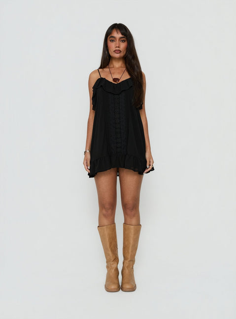 Somnielle Frill Lace Detail Mini Dress Black