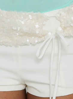Elsina Embellished Belted Shorts White
