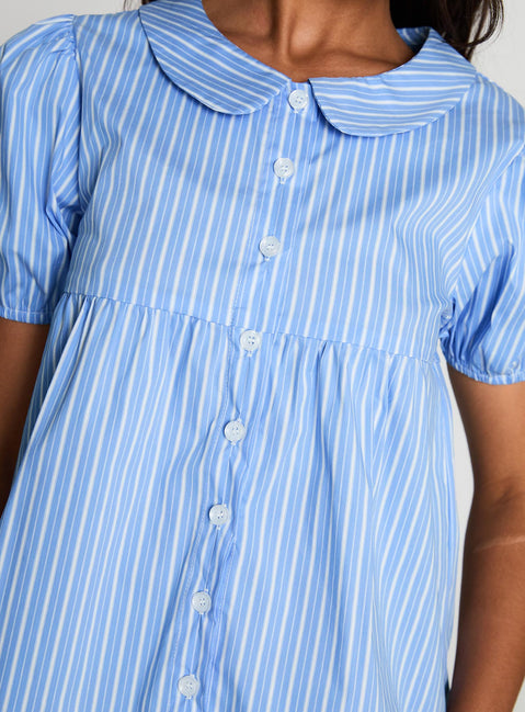 Capitale Collared Top Blue Stripe