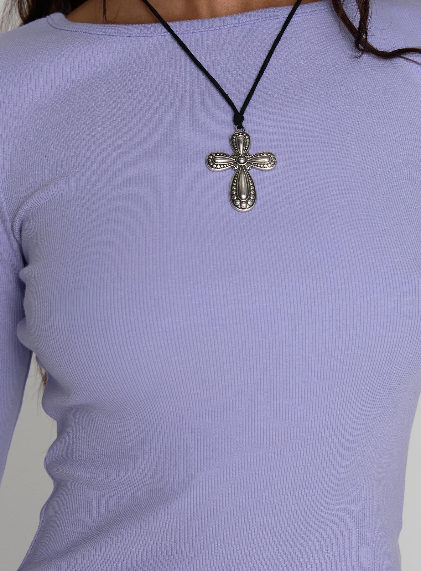 product Princess Polly Elaia 3/4 Sleeve Top Purple Three Fourth Sleeves Crew Neck 