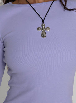 product Princess Polly Elaia 3/4 Sleeve Top Purple Three Fourth Sleeves Crew Neck 