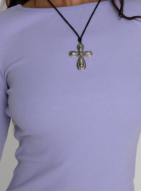 product Princess Polly Elaia 3/4 Sleeve Top Purple Three Fourth Sleeves Crew Neck 