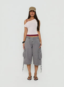 Klaretta Off Shoulder Draped Layered Top Pink / Burgundy