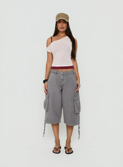 Klaretta Off Shoulder Draped Layered Top Pink / Burgundy