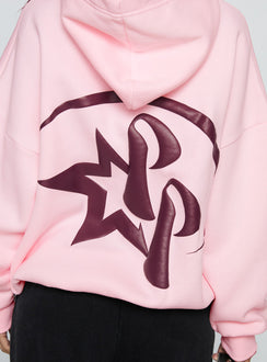 side view of model wearing Princess Polly Starblazer Princess Polly Graphic Hoodie Pink 