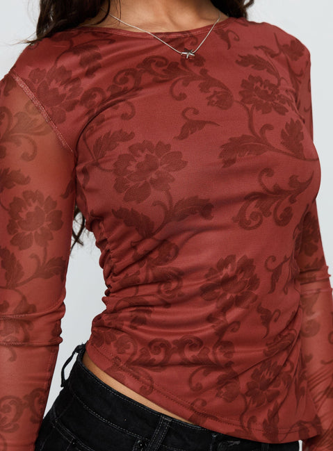 People Watching Long Sleeve Top Red Floral