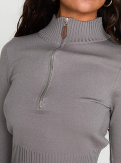 Set Adrift Zip Up Knit Sweater Mocha