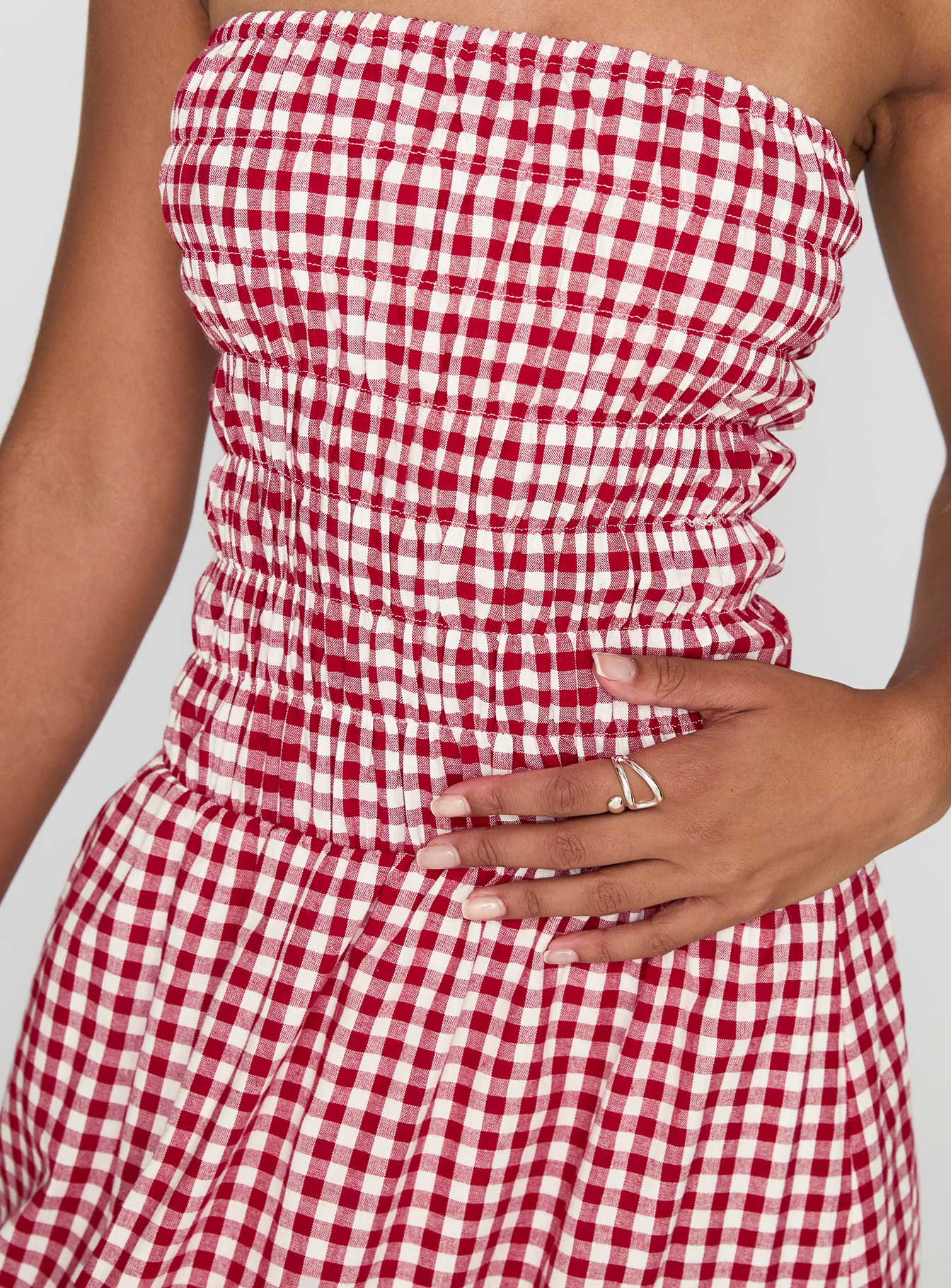 Human Nature Strapless Maxi Dress Red Check