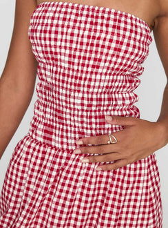 Human Nature Strapless Maxi Dress Red Check