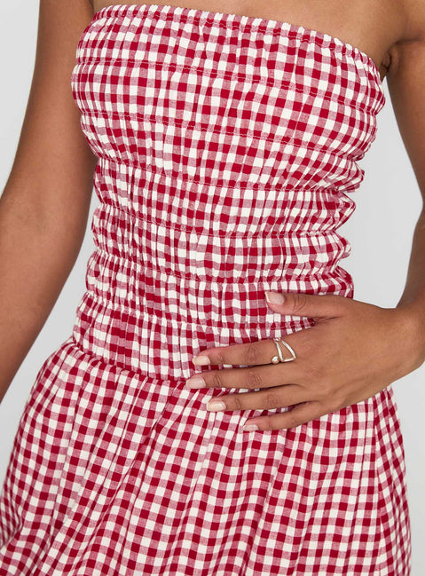 Human Nature Strapless Maxi Dress Red Check