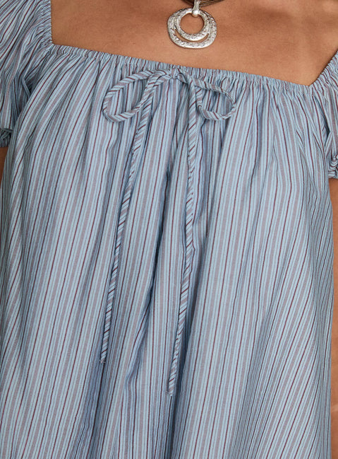 Wayfaire Smock Mini Dress Blue Stripe