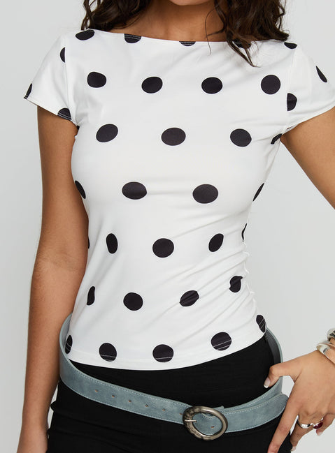 Truthfully Low Back Top White Polka