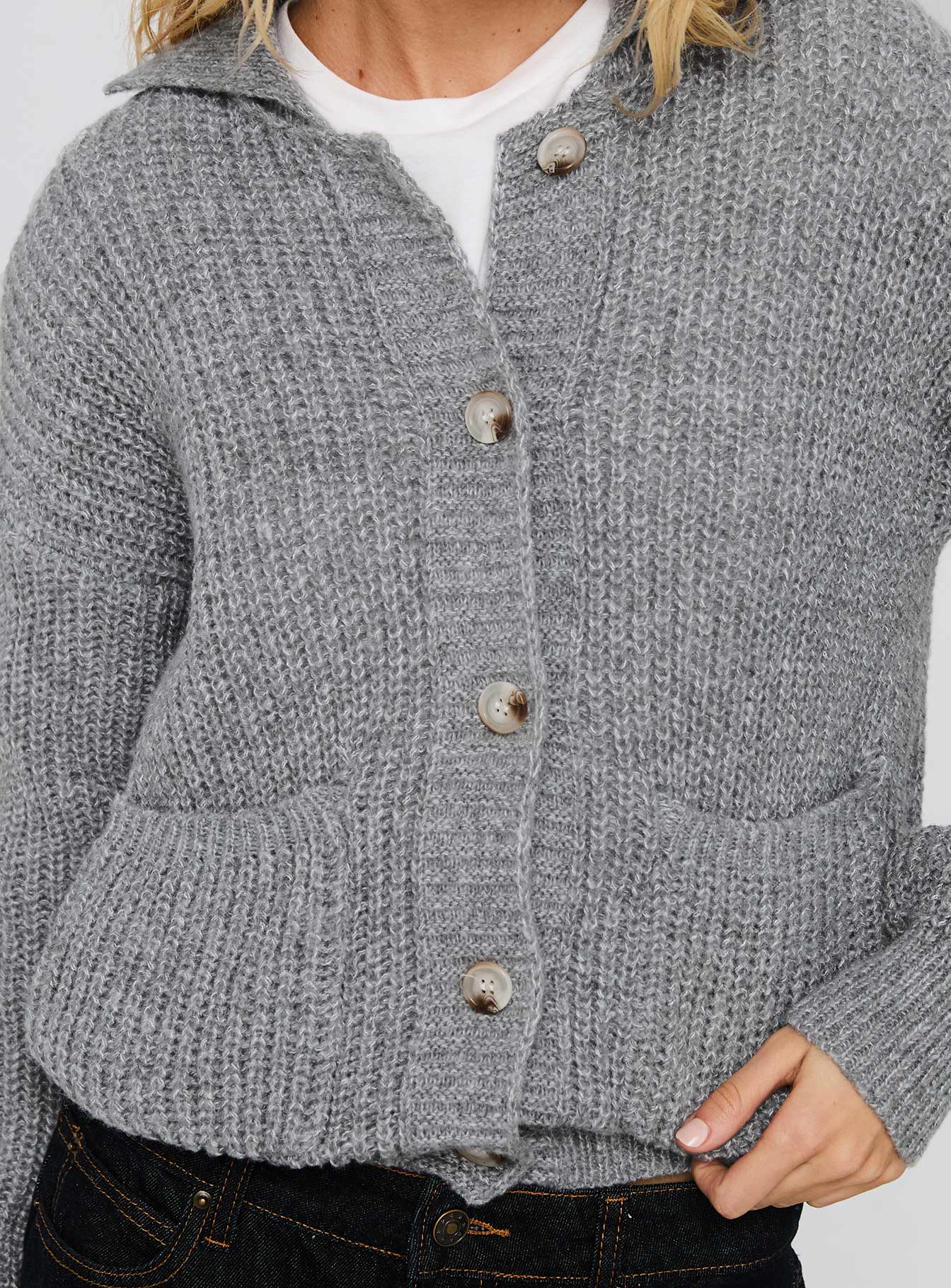 Darcel Button Up Knit Cardigan Grey
