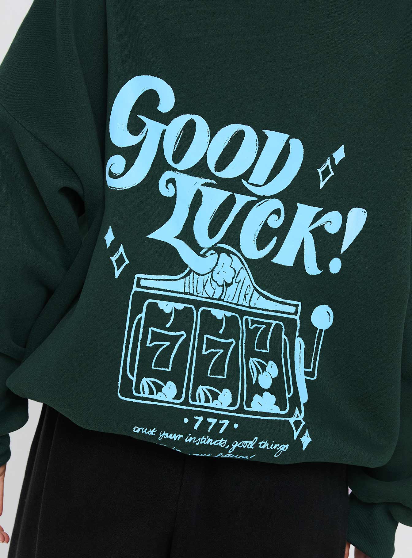 product Princess Polly Good Luck Graphic Hoodie Green / Blue Long 