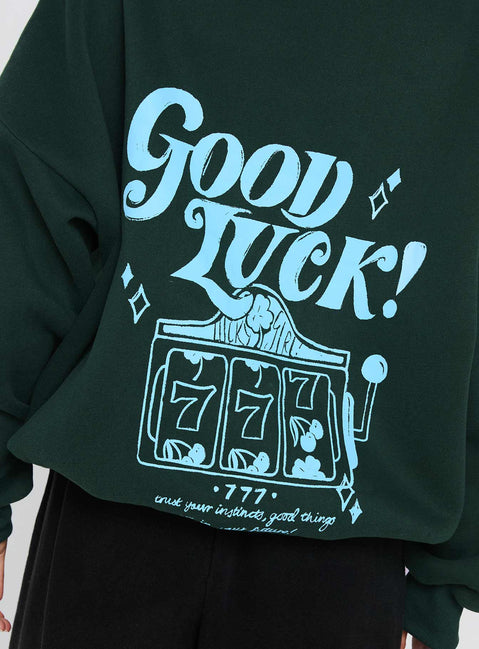 product Princess Polly Good Luck Graphic Hoodie Green / Blue Long 
