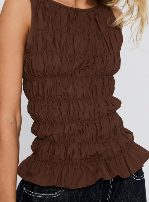 Marleene Shirred Top Chocolate