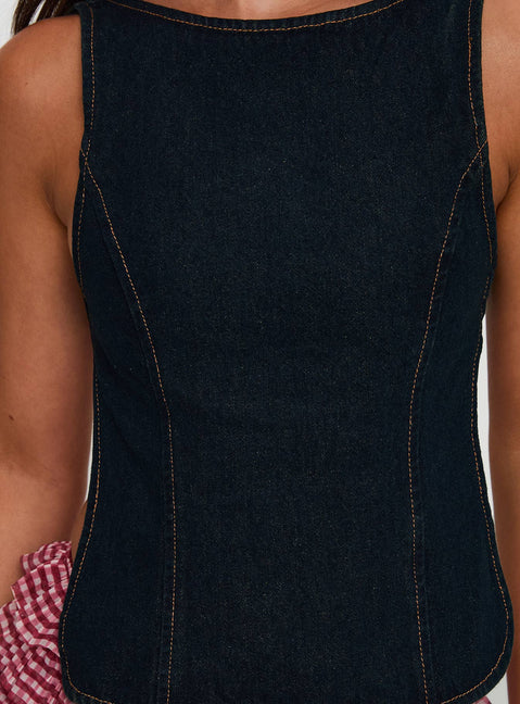 product Princess Polly Rider Backless Top Indigo Sleeveless Crew Neck 