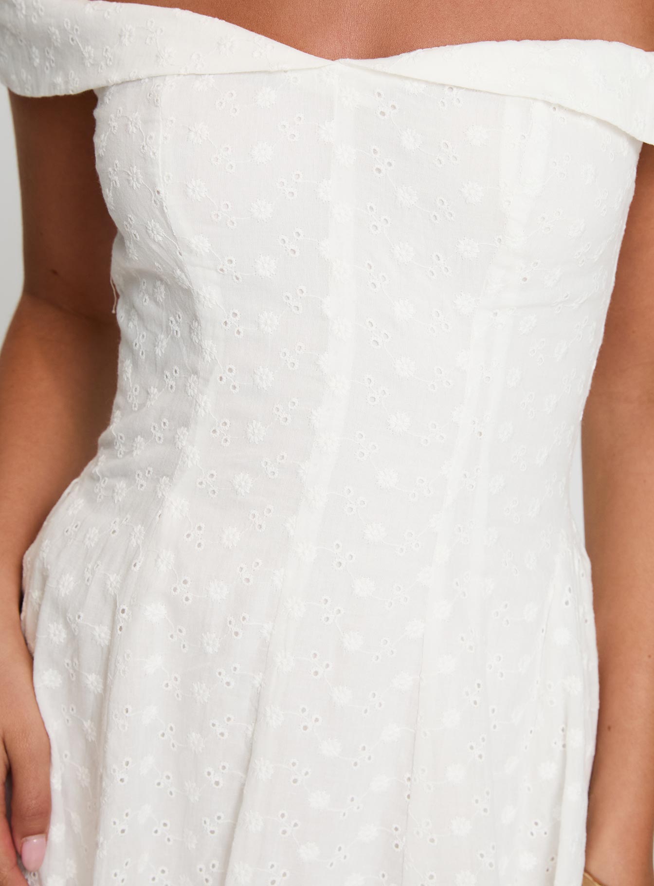 product Princess Polly Rosebud Broiderie Off The Shoulder Mini Dress White V-Neck 