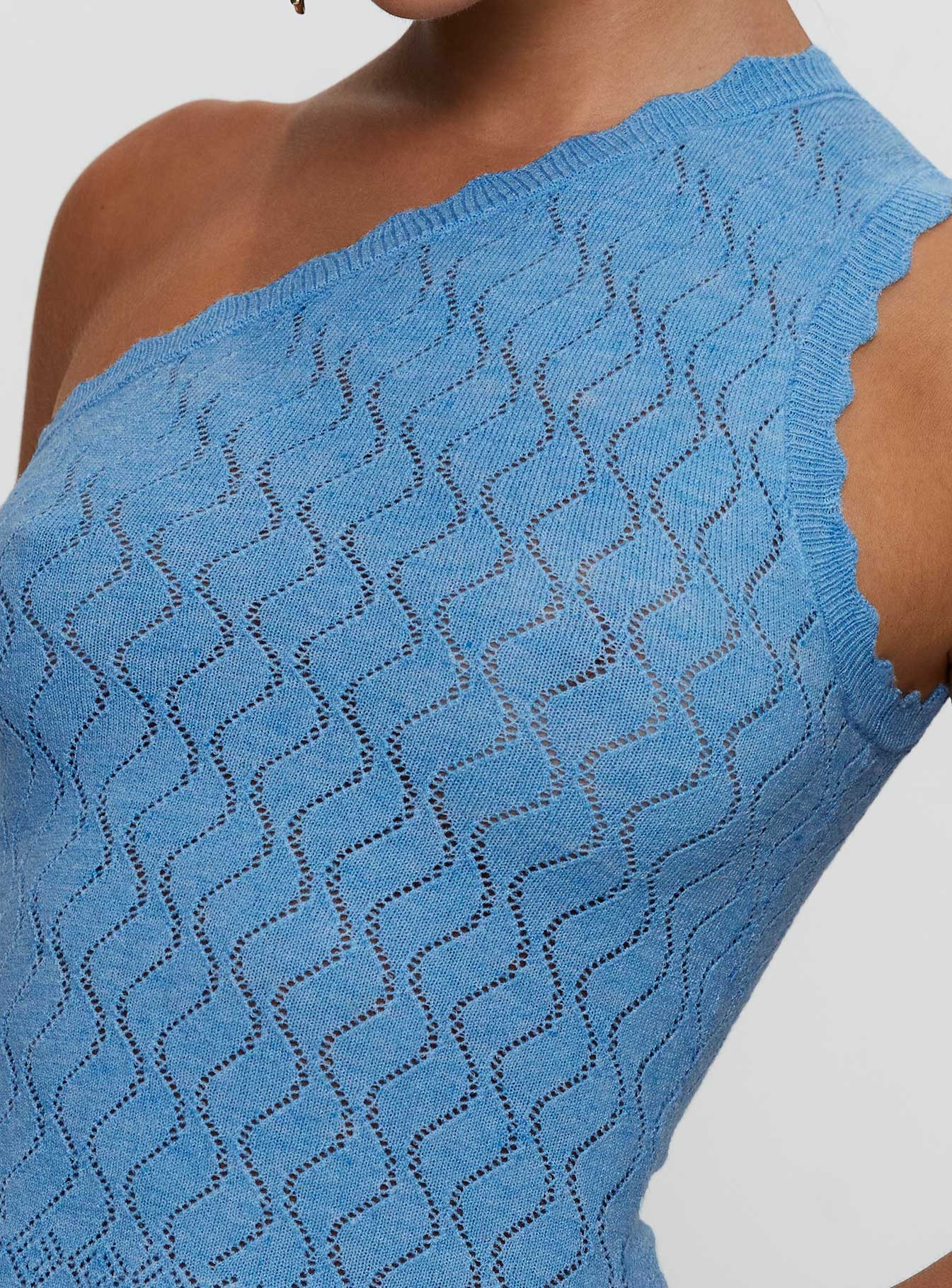 Crosbie One Shoulder Knit Top Blue