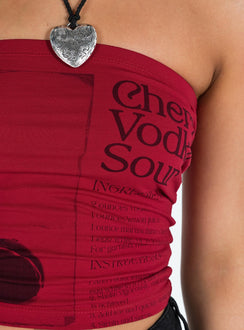 product Princess Polly Sleeveless Square Neck  Cherry Sip Tube Top Red