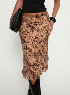Sydni Midi Bias Cut Skirt Leopard