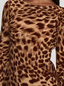 Halo Bias Long Sleeve Mini Dress Leopard