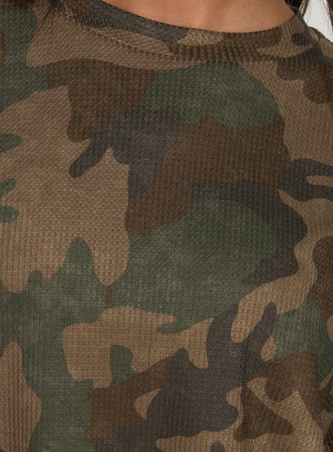 Arlla Waffle Jersey Long Sleeve Top Camo