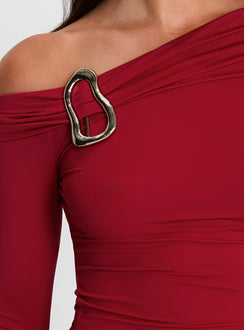 product Princess Polly Donalla Off The Shoulder Hardware Detail Top Red Full Sleeves Asymmetric Neckline 