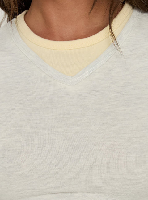 Briellah Layered 3/4 Sleeve Top Grey Marle / Yellow