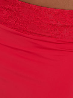 Zenaide Lace Detail Midi Skirt Red