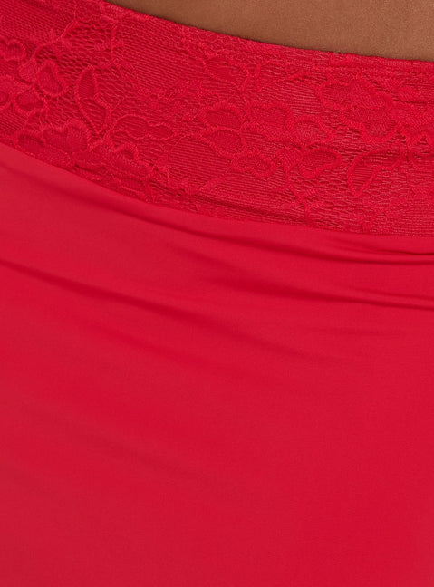 Zenaide Lace Detail Midi Skirt Red