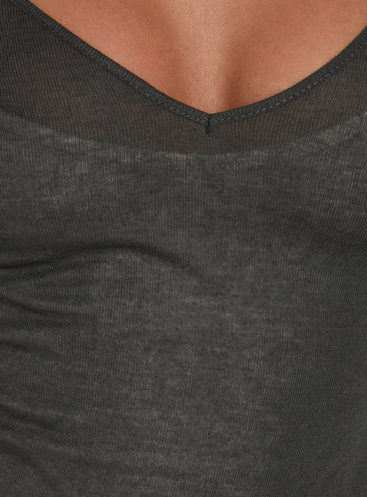 Kaiyah Sheer V Neck Long Sleeve Top Slate