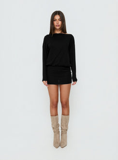 Worlds Away Long Sleeve Blouson Mini Dress Black