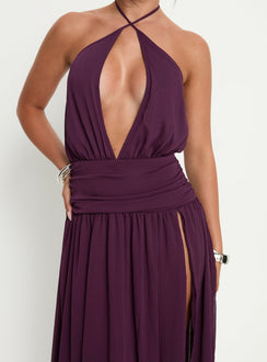 Catherina Blouson Halter Maxi Dress Deep Purple